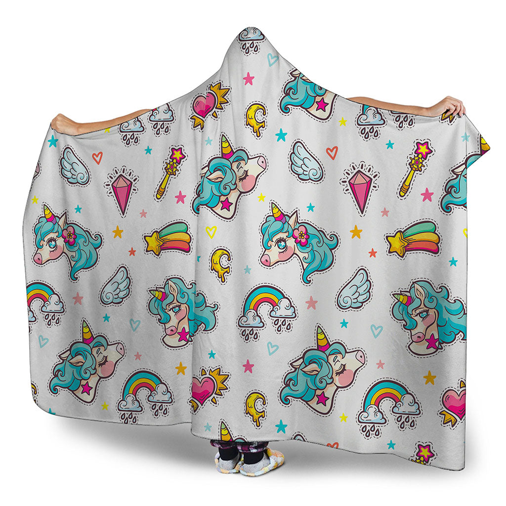 Little Girly Unicorn Pattern Print Hooded Blanket
