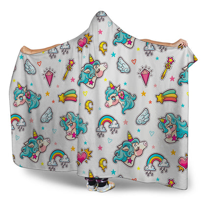 Little Girly Unicorn Pattern Print Hooded Blanket
