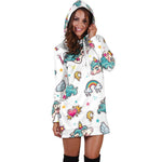 Little Girly Unicorn Pattern Print Hoodie Dress GearFrost