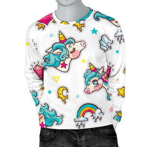 Little Girly Unicorn Pattern Print Men's Crewneck Sweatshirt GearFrost