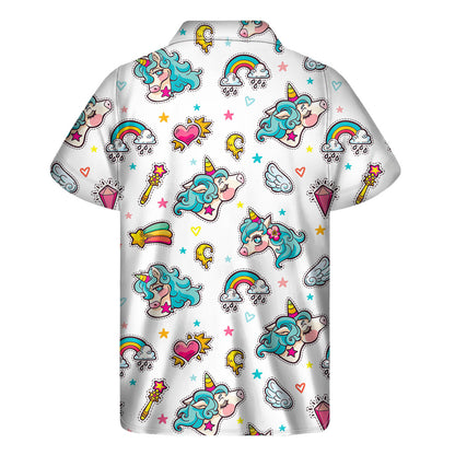 Little Girly Unicorn Pattern Print Men's Short Sleeve Shirt