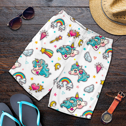 Little Girly Unicorn Pattern Print Men's Shorts