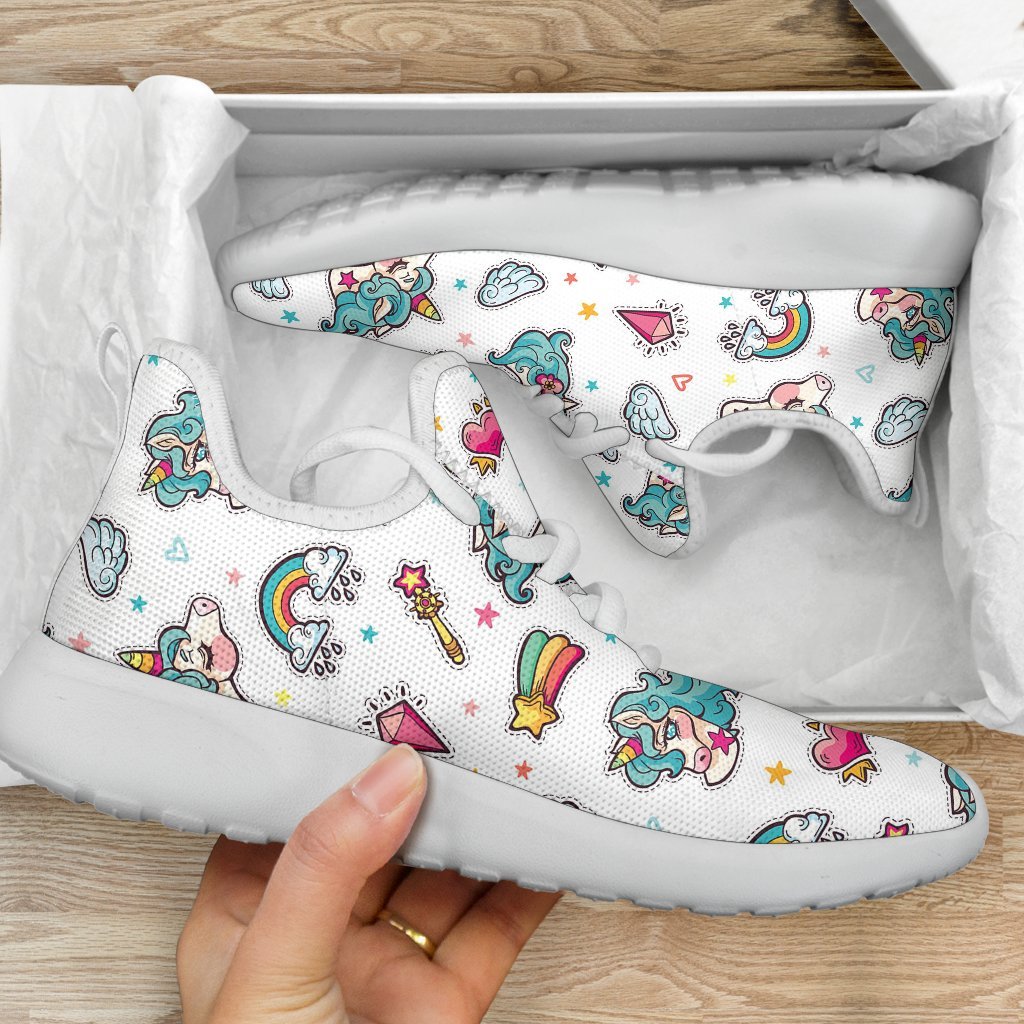 Little Girly Unicorn Pattern Print Mesh Knit Shoes GearFrost