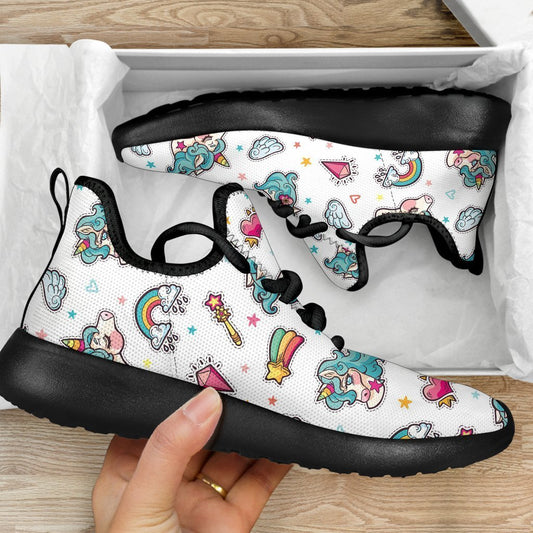 Little Girly Unicorn Pattern Print Mesh Knit Shoes GearFrost