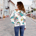 Little Girly Unicorn Pattern Print Off Shoulder Sweatshirt GearFrost
