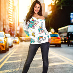 Little Girly Unicorn Pattern Print Off Shoulder Sweatshirt GearFrost