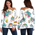 Little Girly Unicorn Pattern Print Off The Shoulder Sweatshirt
