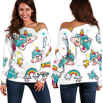 Little Girly Unicorn Pattern Print Off Shoulder Sweatshirt GearFrost