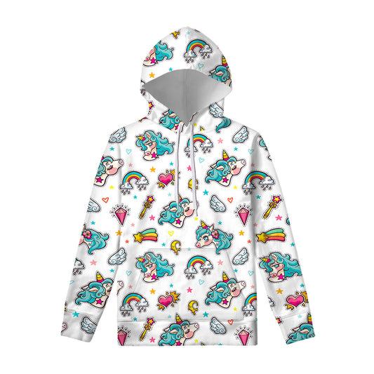 Little Girly Unicorn Pattern Print Pullover Hoodie