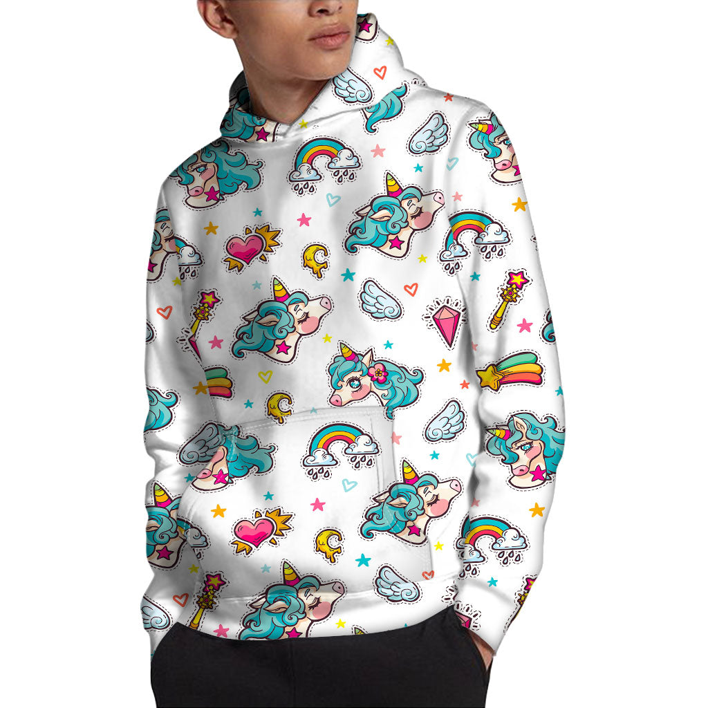 Little Girly Unicorn Pattern Print Pullover Hoodie