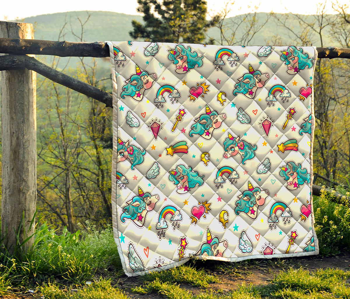 Little Girly Unicorn Pattern Print Quilt