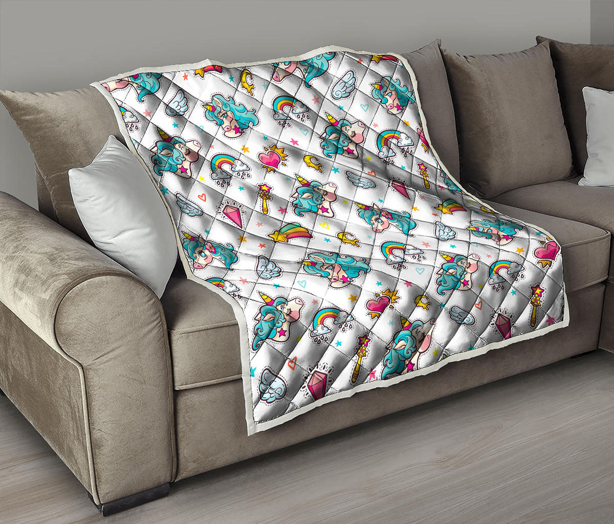 Little Girly Unicorn Pattern Print Quilt