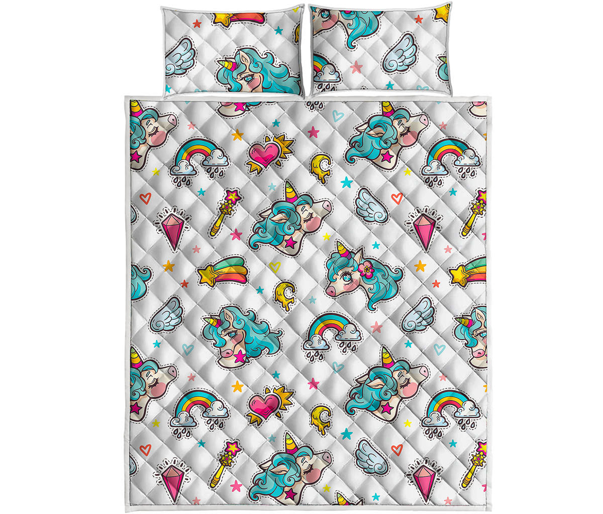 Little Girly Unicorn Pattern Print Quilt Bed Set