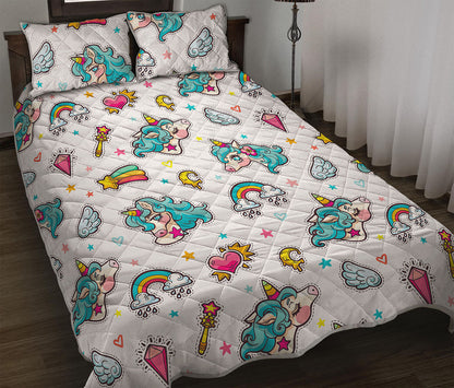 Little Girly Unicorn Pattern Print Quilt Bed Set
