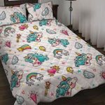 Little Girly Unicorn Pattern Print Quilt Bed Set