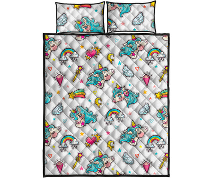 Little Girly Unicorn Pattern Print Quilt Bed Set