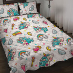 Little Girly Unicorn Pattern Print Quilt Bed Set