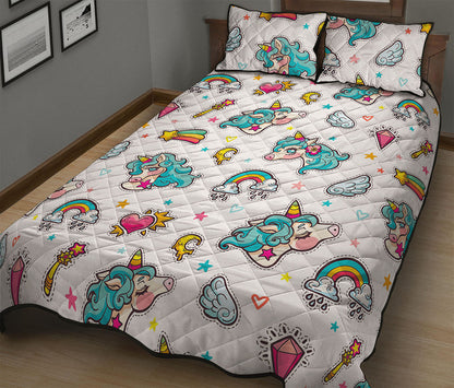 Little Girly Unicorn Pattern Print Quilt Bed Set