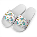 Little Girly Unicorn Pattern Print White Slide Sandals