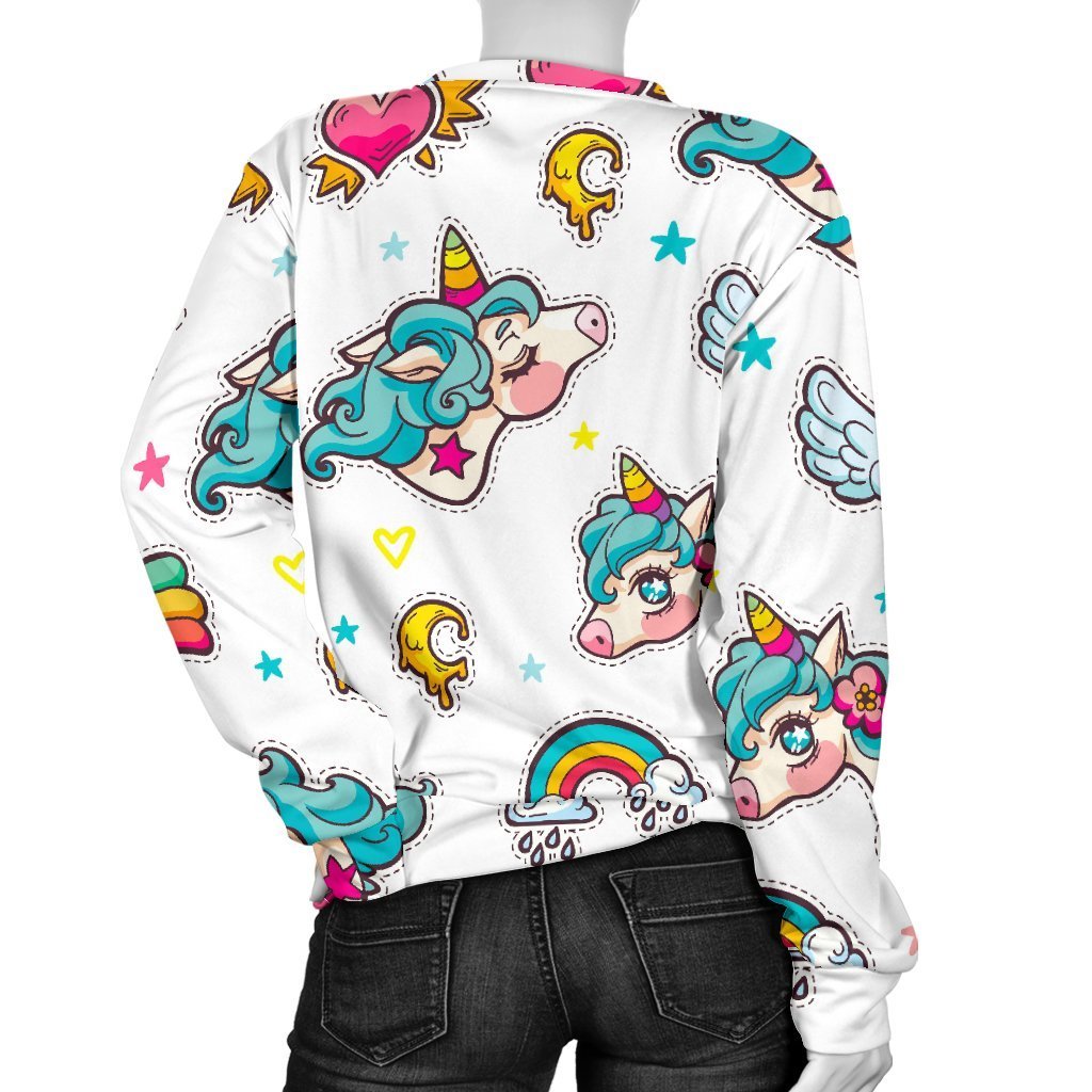 Little Girly Unicorn Pattern Print Women's Crewneck Sweatshirt GearFrost