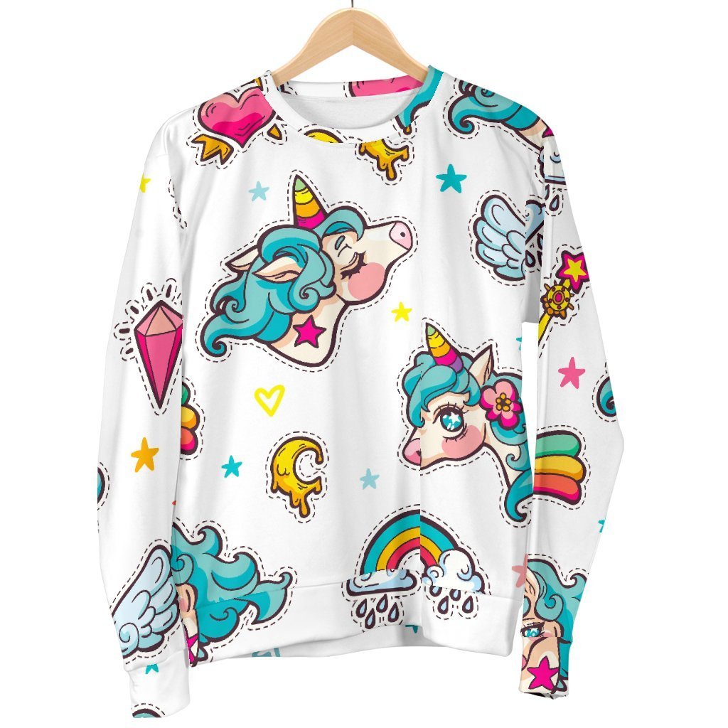 Little Girly Unicorn Pattern Print Women's Crewneck Sweatshirt GearFrost