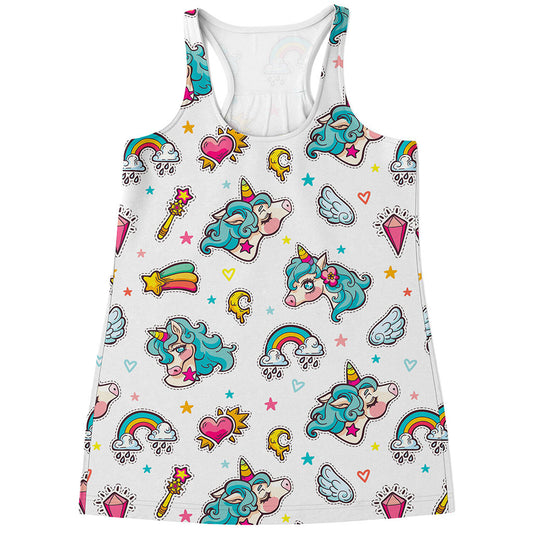 Little Girly Unicorn Pattern Print Women's Racerback Tank Top