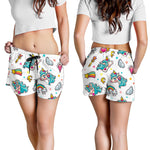 Little Girly Unicorn Pattern Print Women's Shorts