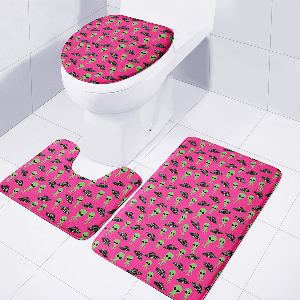 Little Green Alien UFO Print 3 Piece Bath Mat Set