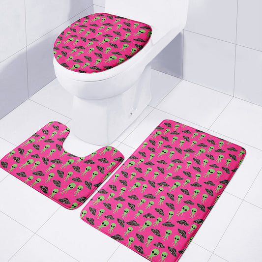 Little Green Alien UFO Print 3 Piece Bath Mat Set