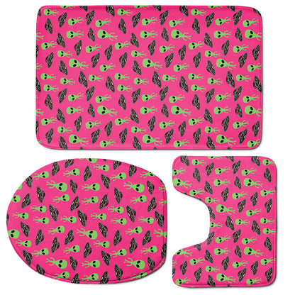 Little Green Alien UFO Print 3 Piece Bath Mat Set