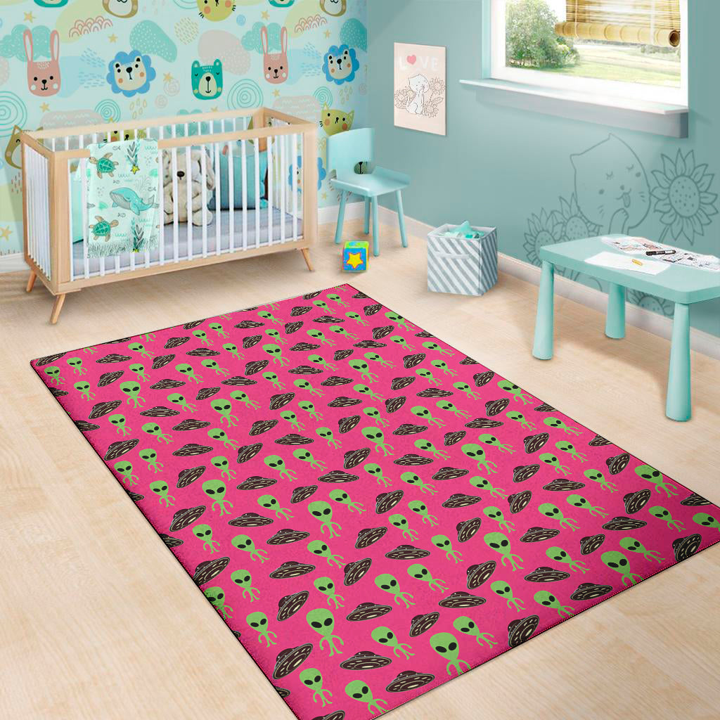 Little Green Alien UFO Print Area Rug