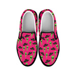 Little Green Alien UFO Print Black Slip On Shoes