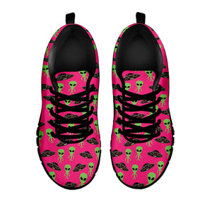 Little Green Alien UFO Print Black Sneakers