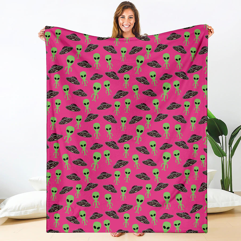 Little Green Alien UFO Print Blanket