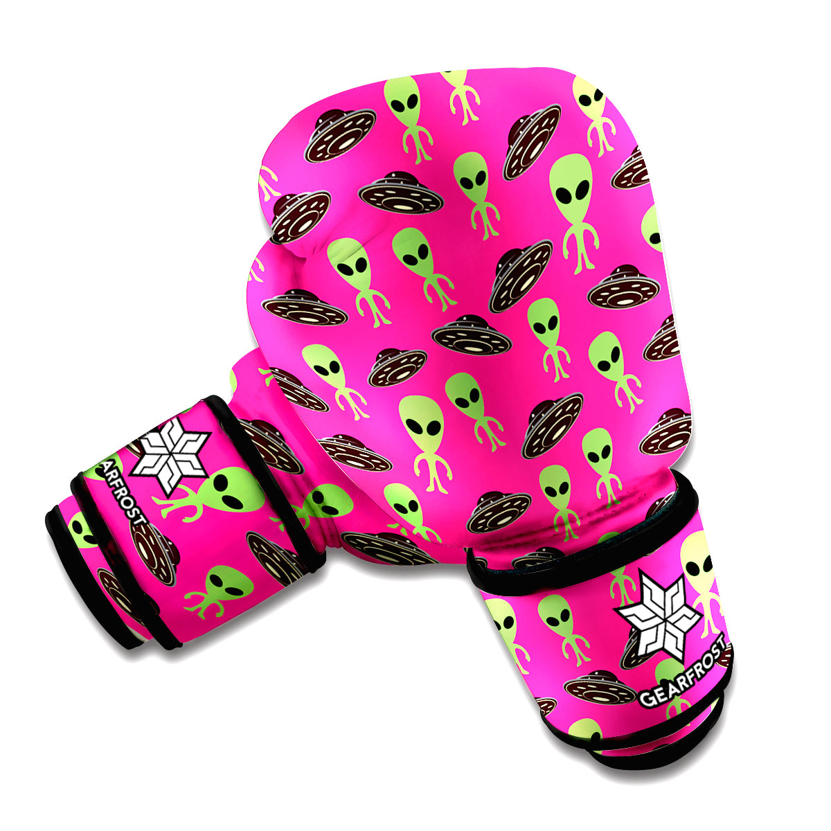 Little Green Alien UFO Print Boxing Gloves