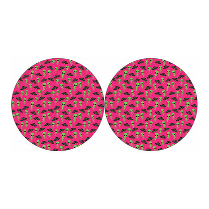 Little Green Alien UFO Print Car Coasters