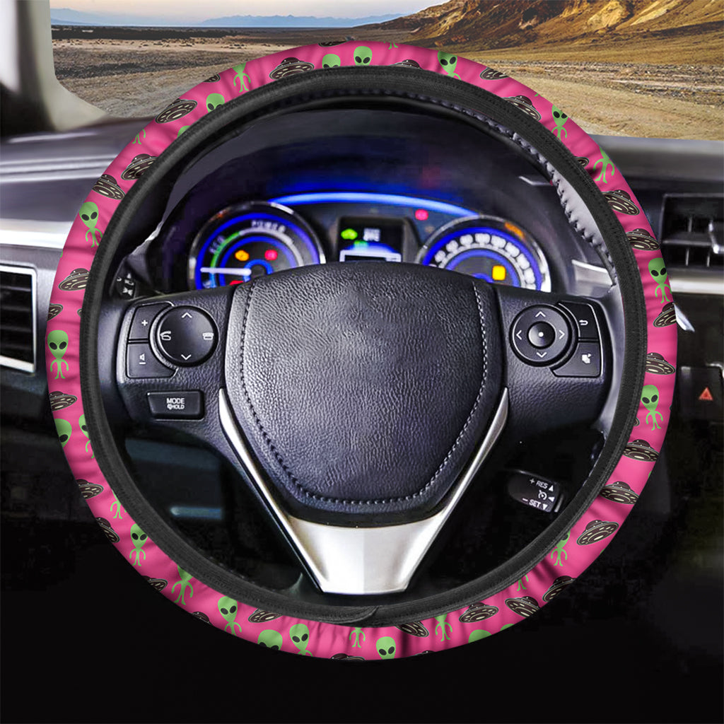 Little Green Alien UFO Print Car Steering Wheel Cover