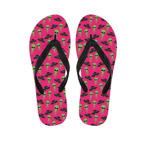 Little Green Alien UFO Print Flip Flops