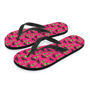 Little Green Alien UFO Print Flip Flops