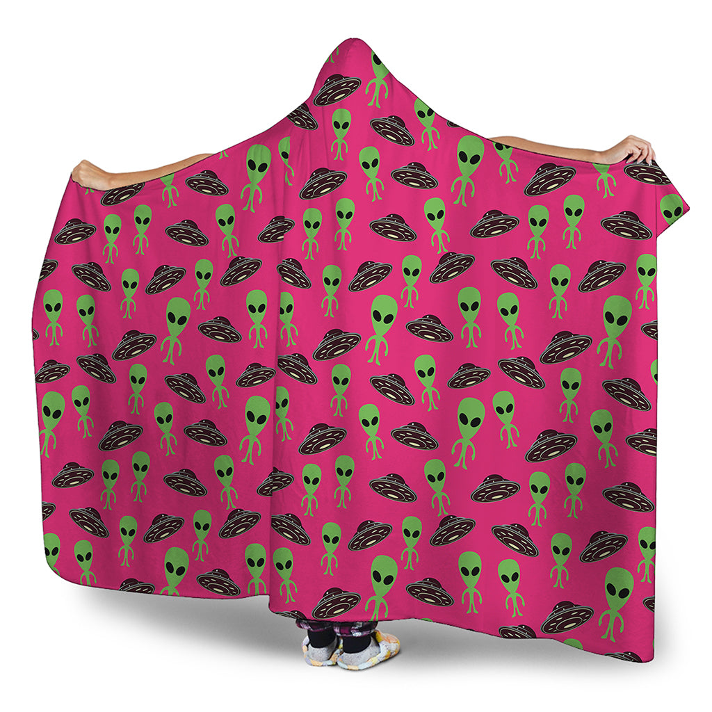 Little Green Alien UFO Print Hooded Blanket