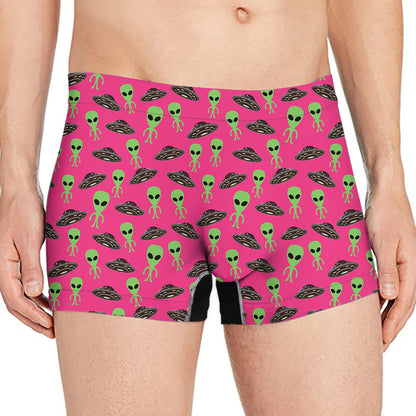 Little Green Alien UFO Print Men's Boxer Briefs