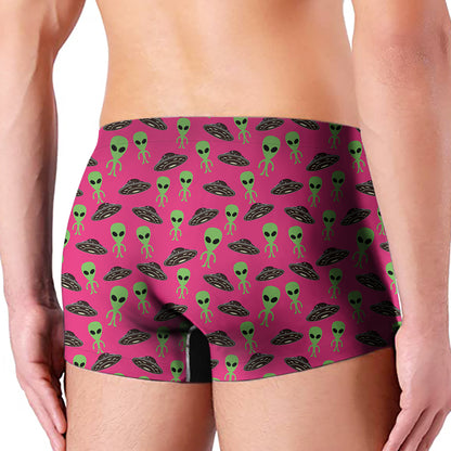 Little Green Alien UFO Print Men's Boxer Briefs