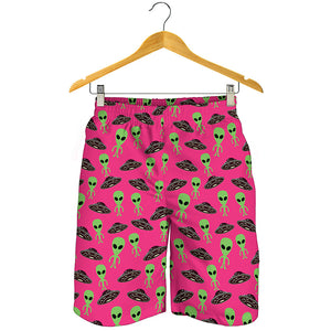 Little Green Alien UFO Print Men's Shorts