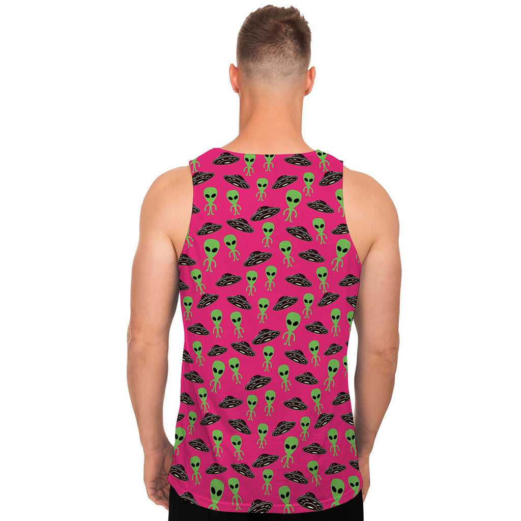 Little Green Alien UFO Print Men's Tank Top