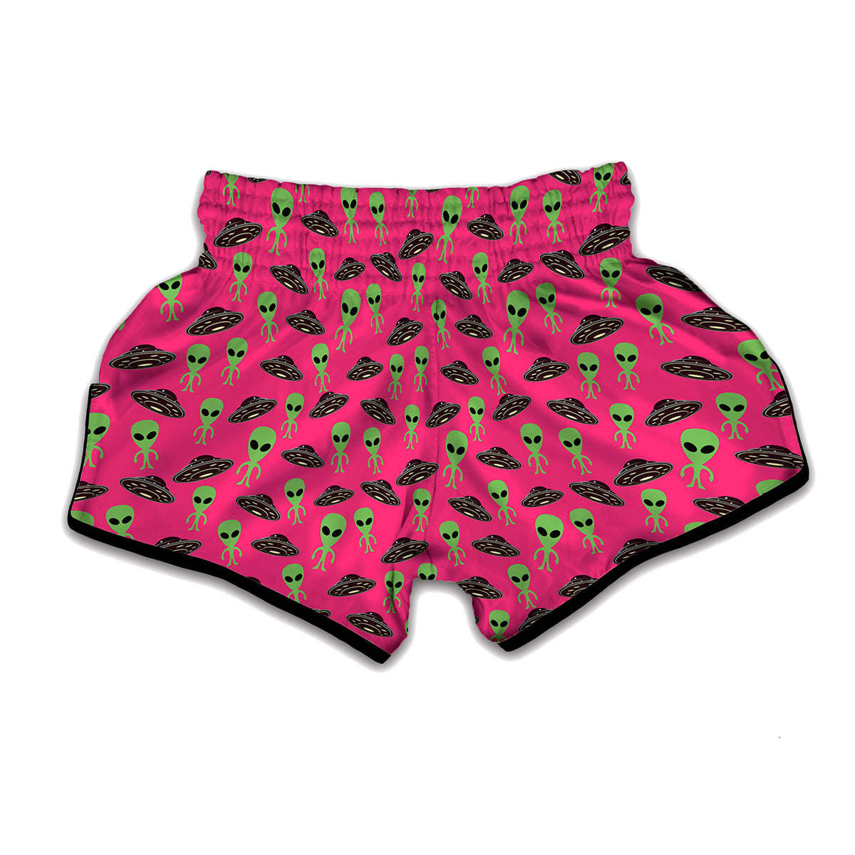 Little Green Alien UFO Print Muay Thai Boxing Shorts