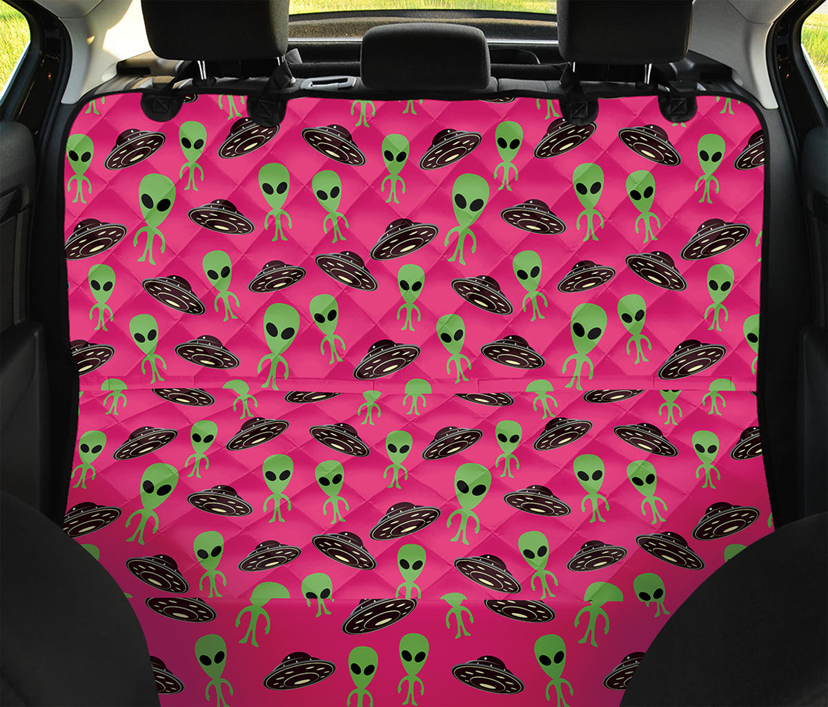 Little Green Alien UFO Print Pet Car Back Seat Cover