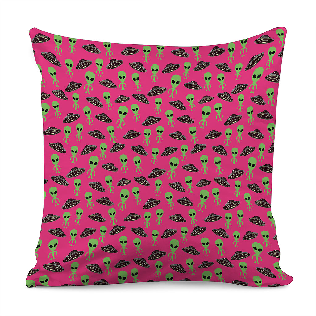 Little Green Alien UFO Print Pillow Cover