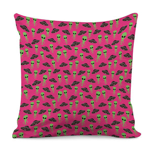 Little Green Alien UFO Print Pillow Cover