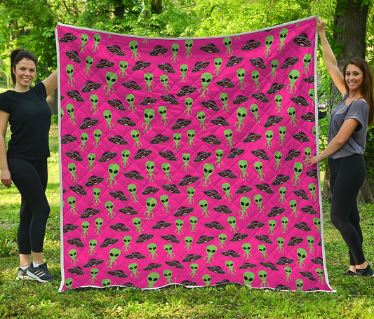 Little Green Alien UFO Print Quilt