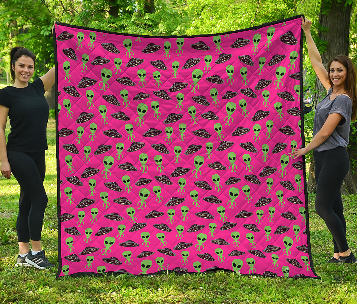 Little Green Alien UFO Print Quilt
